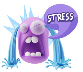 3d Illustration Sad Character Emoji Expression saying Stress wit