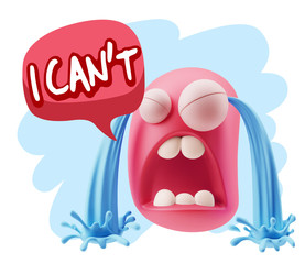 3d Illustration Sad Character Emoji Expression saying I Can't wi