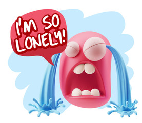 3d Illustration Sad Character Emoji Expression saying I'm so Lon