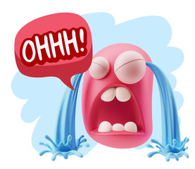 3d Illustration Sad Character Emoji Expression saying Oh with Co