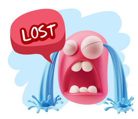 3d Illustration Sad Character Emoji Expression saying Lost with