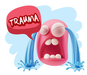 3d Illustration Sad Character Emoji Expression saying Trauma wit