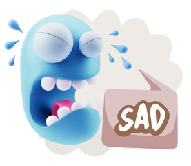 3d Illustration Sad Character Emoji Expression saying Sad with C