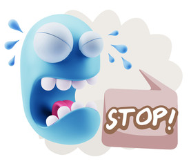 3d Illustration Sad Character Emoji Expression saying Stop! with