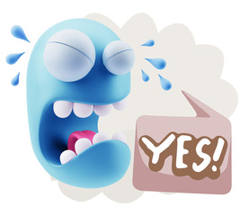 3d Illustration Sad Character Emoji Expression saying Yes with C