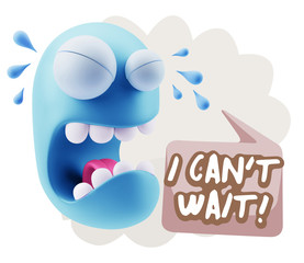 3d Illustration Sad Character Emoji Expression saying I Can't Wa