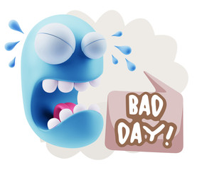 3d Illustration Sad Character Emoji Expression saying Bad Day wi
