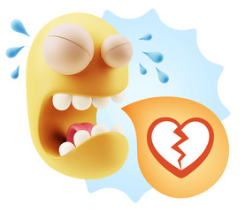 3d Illustration Sad Character Emoji Expression saying Broken Hea