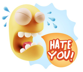 3d Illustration Sad Character Emoji Expression saying Hate You w