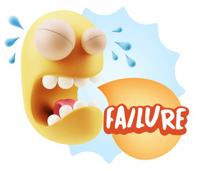 3d Illustration Sad Character Emoji Expression saying Failure wi