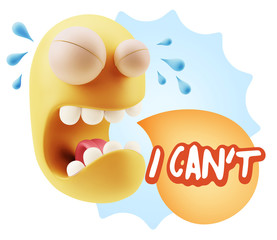 3d Illustration Sad Character Emoji Expression saying I Can't wi