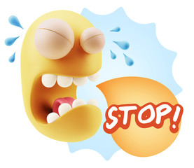 3d Illustration Sad Character Emoji Expression saying Stop! with