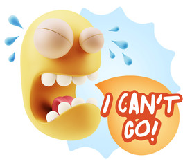 3d Illustration Sad Character Emoji Expression saying I Can't Go