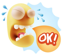 3d Illustration Sad Character Emoji Expression saying OK with Co