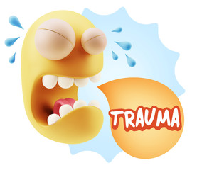 3d Illustration Sad Character Emoji Expression saying Trauma wit