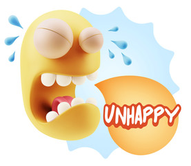 3d Illustration Sad Character Emoji Expression saying Unhappy wi