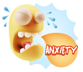 3d Illustration Sad Character Emoji Expression saying Anxiety wi
