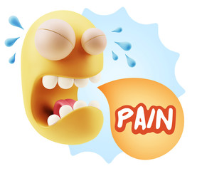 3d Illustration Sad Character Emoji Expression saying Pain with