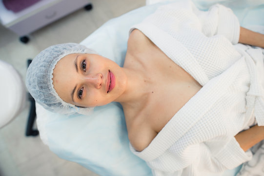 Beautiful Patient Woman Smile Lying On Bed In Surgery Room Hospital