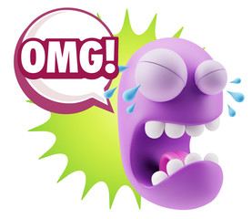 3d Illustration Sad Character Emoji Expression saying OMG with C
