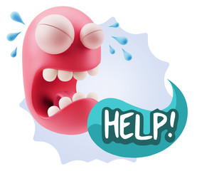 3d Illustration Sad Character Emoji Expression saying Help! with