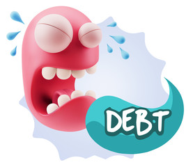 3d Illustration Sad Character Emoji Expression saying Debt with
