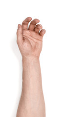 Grasping hand of a man isolated on white background