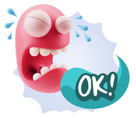 3d Illustration Sad Character Emoji Expression saying OK with Co