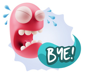 3d Illustration Sad Character Emoji Expression saying Bye with C