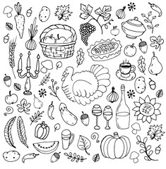 Set of traditional Thanksgiving symbols.