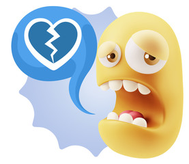 3d Illustration Sad Character Emoji Expression saying Broken Hea