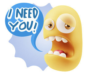 3d Illustration Sad Character Emoji Expression saying I Need you
