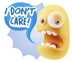 3d Illustration Sad Character Emoji Expression saying I Don't Ca