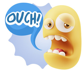 3d Illustration Sad Character Emoji Expression saying Ouch! with