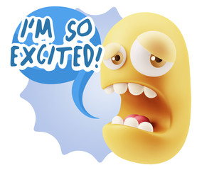 3d Illustration Sad Character Emoji Expression saying I'm so Exc