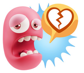 3d Illustration Sad Character Emoji Expression saying Broken Hea