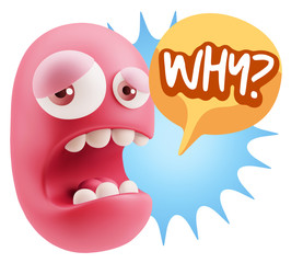 3d Illustration Sad Character Emoji Expression saying Why? with