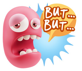 3d Illustration Sad Character Emoji Expression saying But… wit