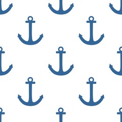 Tile sailor vector pattern with blue anchor on white background