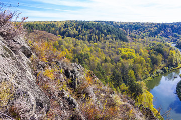 Autumn landscape. View of the Siberian river Berd, from the rock