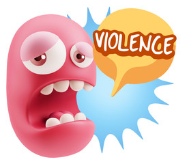 3d Illustration Sad Character Emoji Expression saying Violence w