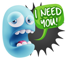 3d Illustration Sad Character Emoji Expression saying I Need you