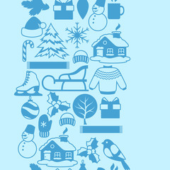 Fototapeta na wymiar Seamless pattern with winter objects. Merry Christmas, Happy New Year holiday items and symbols