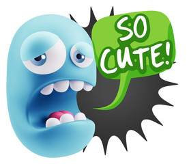 3d Illustration Sad Character Emoji Expression saying So Cute wi