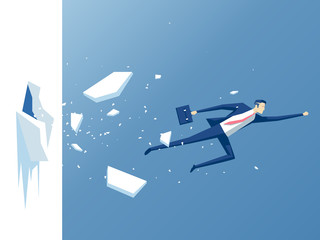 businessman breaks the wall, employee flies through the wall or barrier, business concept effort and success
