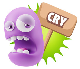 3d Illustration Sad Character Emoji Expression saying Cry with C