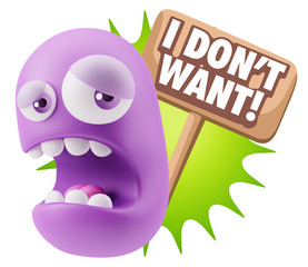 3d Illustration Sad Character Emoji Expression saying I Don't Wa