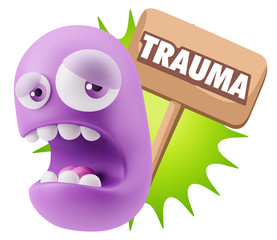 3d Illustration Sad Character Emoji Expression saying Trauma wit
