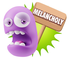 3d Illustration Sad Character Emoji Expression saying Melancholy