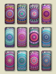 Phone cover collection, boho style pattern. Vector background. Vintage decorative elements. Hand drawn . Islam, arabic, indian, ottoman motifs.